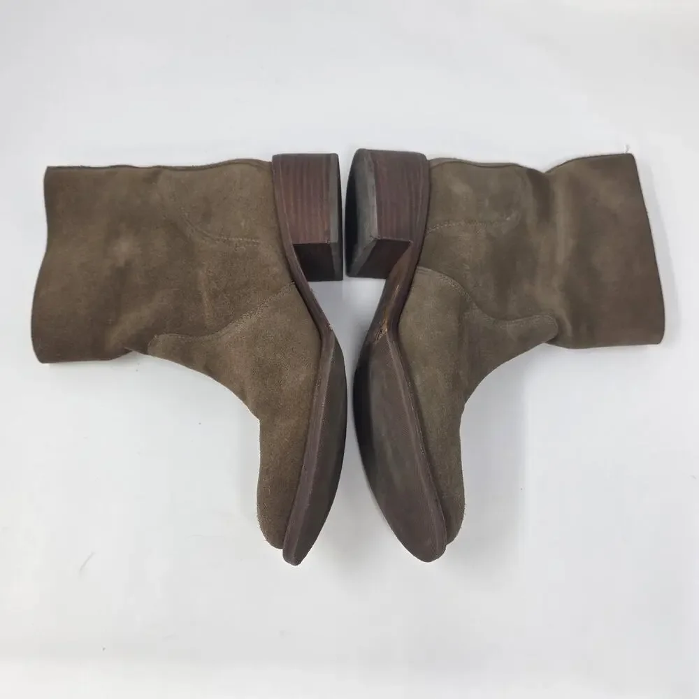 Tory Burch Siena Bootie Womens 9M Brown River Rock embossed Logo Boho Western